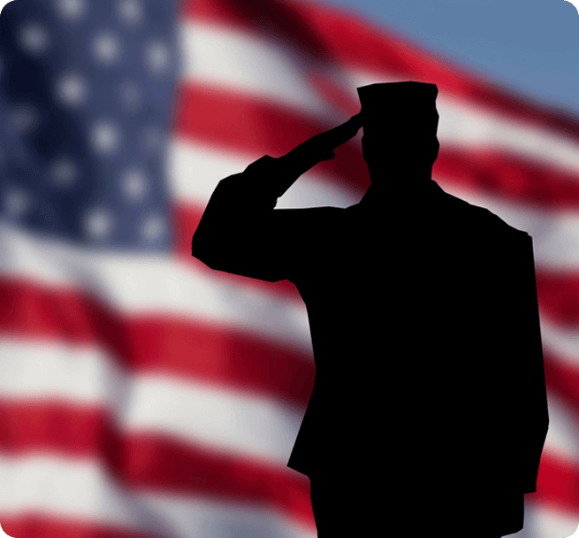 A soldier saluting in front of an american flag.